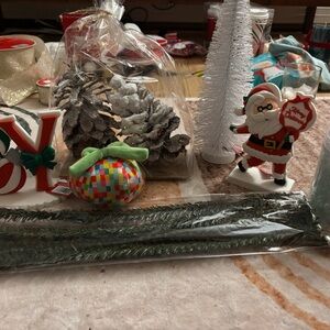 Christmas Decor Set with Santa and Pinecones
